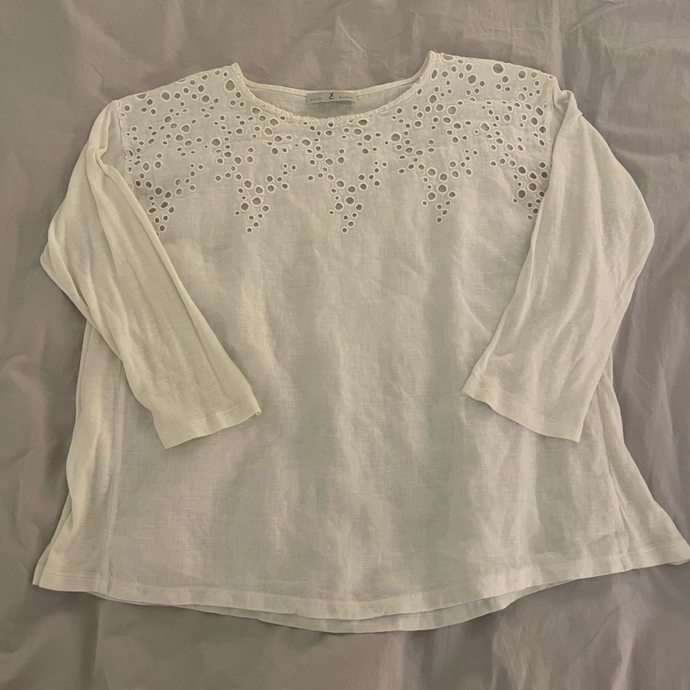 White Eyelet Long Sleeve Top